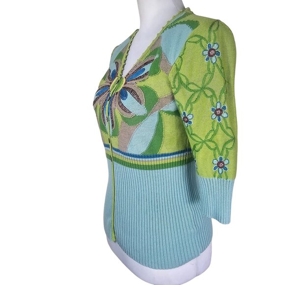 Michael Simon Floral Cardigan Sweater S Multicolor Spun Silk/Cotton Art to Wear - Picture 9 of 11